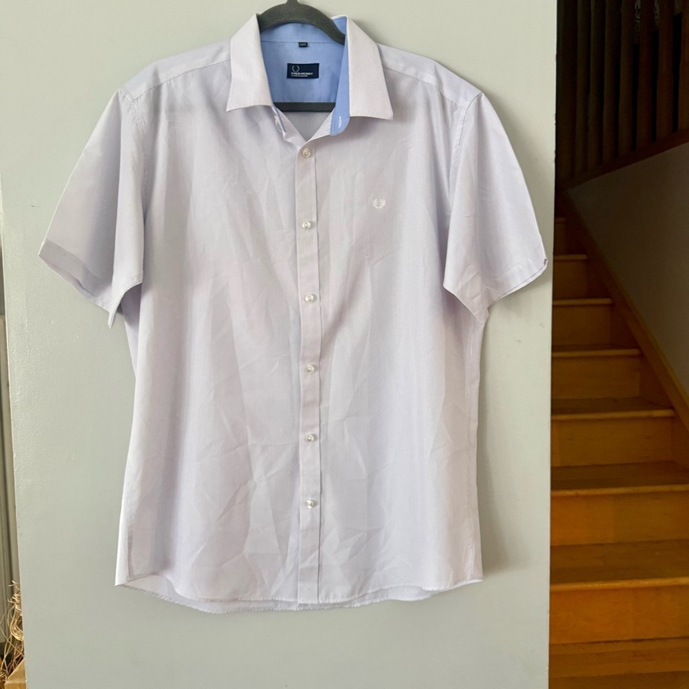 EUC Fred Perry Light Purple Pin Striped Short Sleeve Shirt Indie Fashion